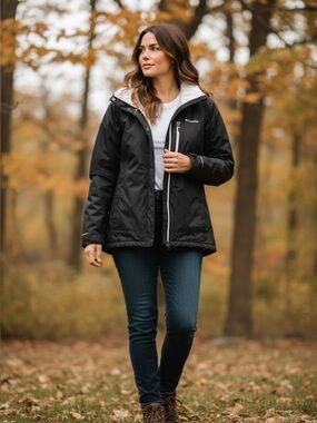 Columbia Omni-Heat Interchange Jacket Women’s 2X Black Waterproof Hooded Coat